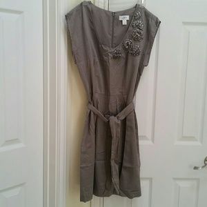 ANN TAYLOR LOFT* POLKA-DOT ROSE APPLIQUE DRESS